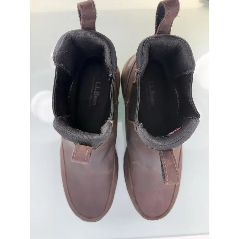 LL BEAN Traverse Insulated Trail Boots Slip On Brown Leather Chelsea Size 9 M